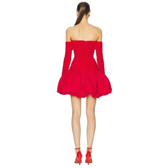 AKNVAS for FWRD Greta Stretch Puff Jersey Dress in Red 4 New Womens Mini